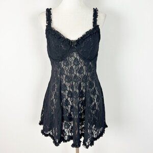 Y2K Fairy Grunge Seductivewear Black Floral Mesh Slip Whimsigoth Size XL Women's